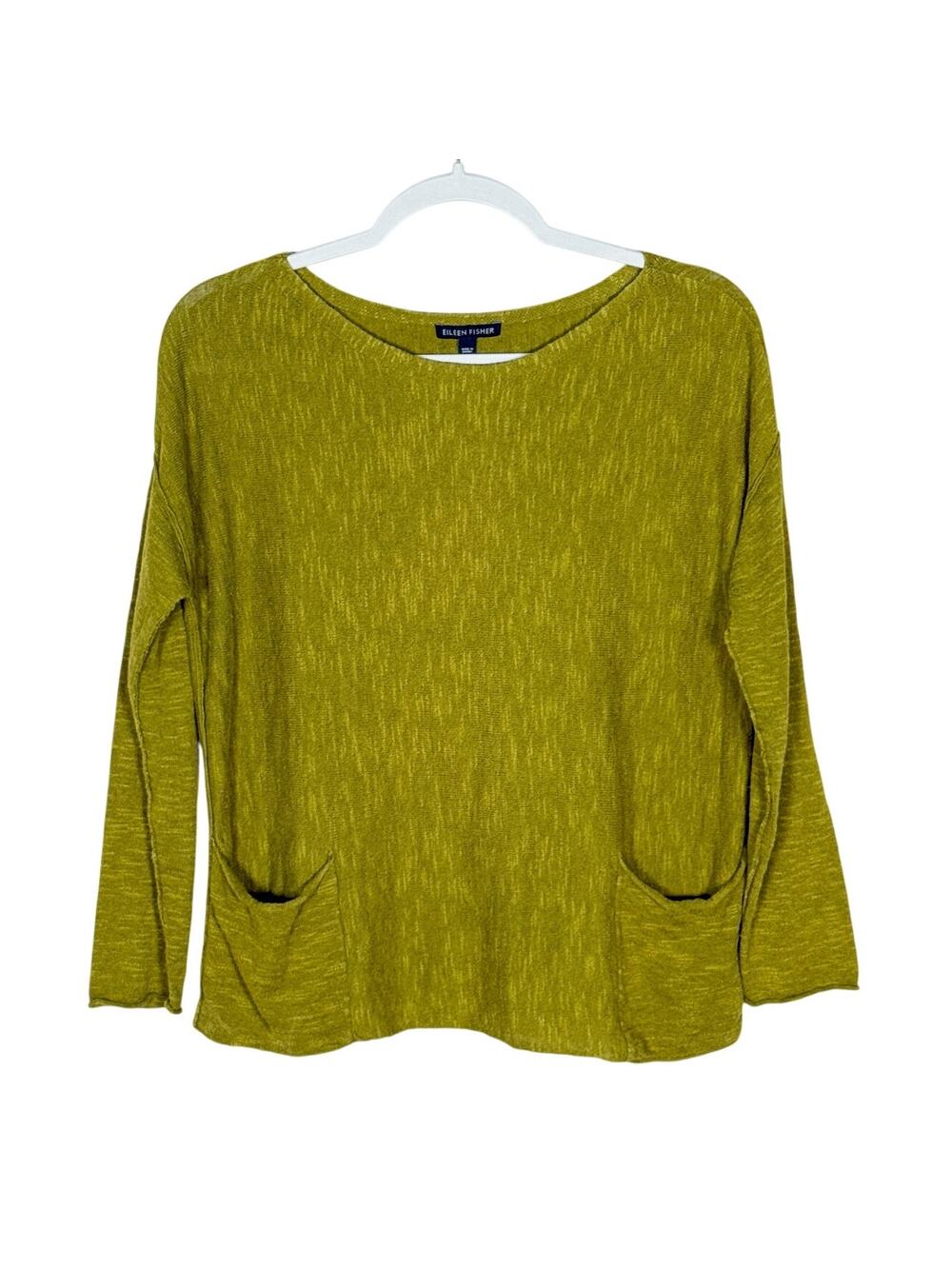 Eileen Fisher Organic Linen Blend Long Sleeve Top Olive Green Size XS